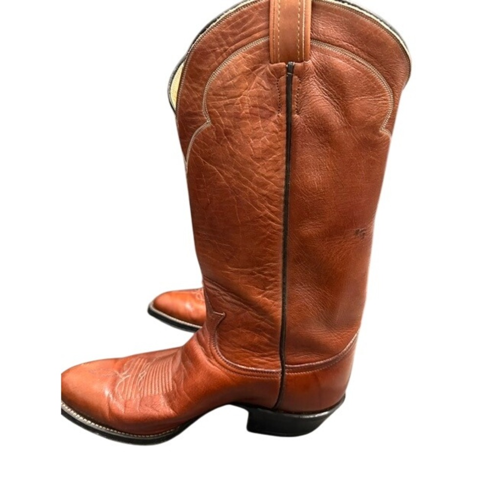 Vintage Tony Lama 5084 Men's Cognac Brown Leather Western Cowboy Boots Size 9D - Picture 14 of 16